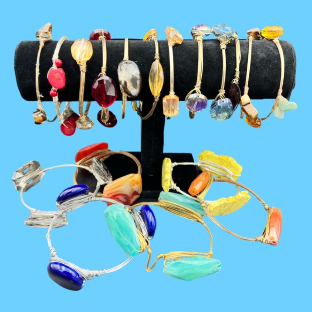 Wire Wrapped Bangle Bracelet Multicolored Brown A… - image 8